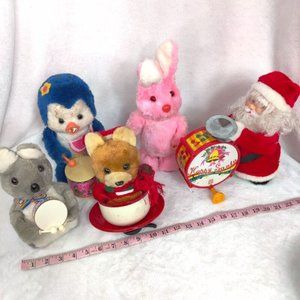 Vintage Taiwan Plastic Mechanical Toys Band Santa Animals Instruments Battery